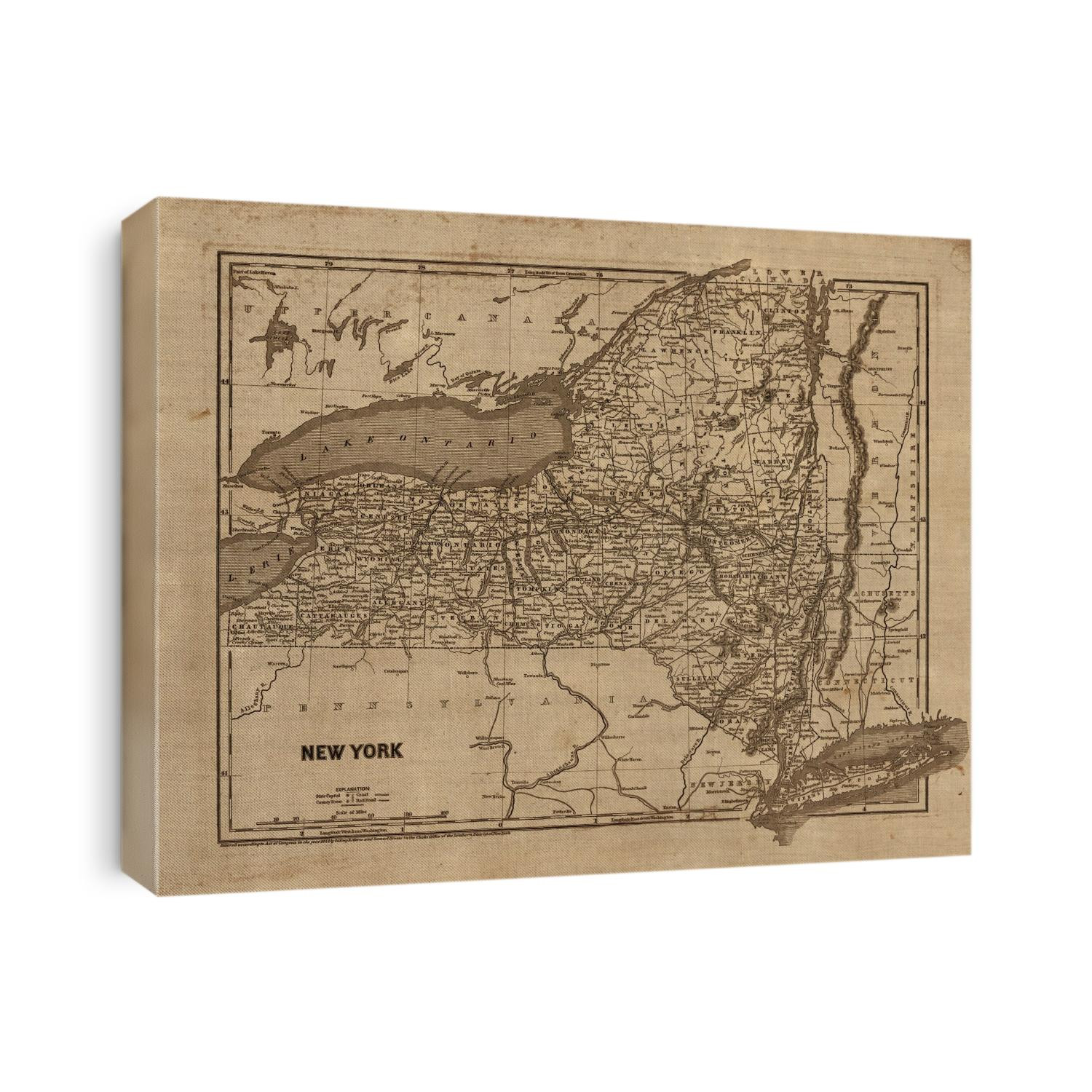 Old map of New York State from 1842 by Sidney Morse and Samuel Breese.