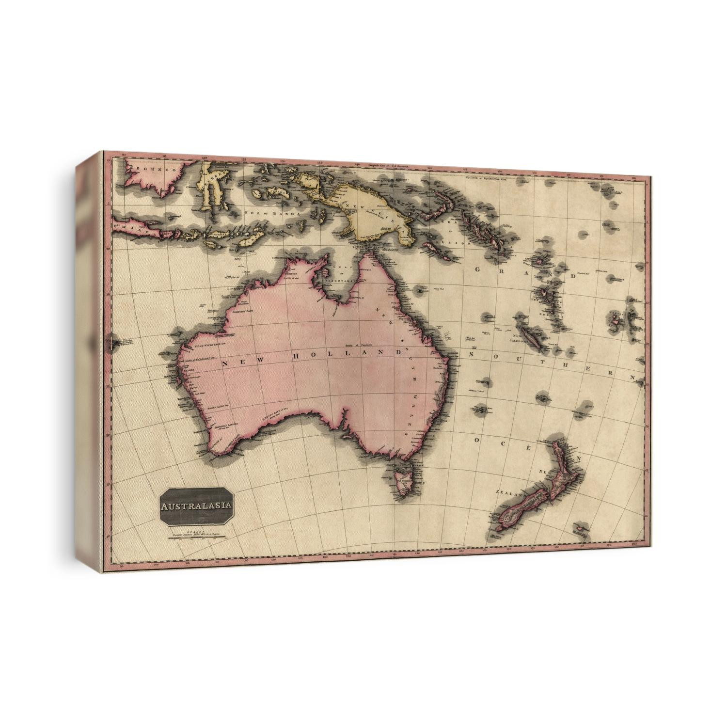 Old map of Australia and Oceania from 1818 by John Pinkerton.