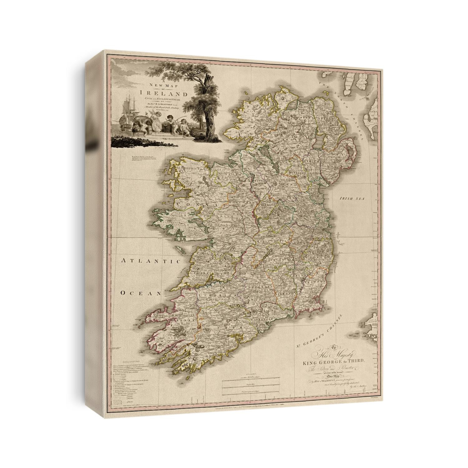 Old map of Ireland from 1797 by Daniel Augustus Beaufort.