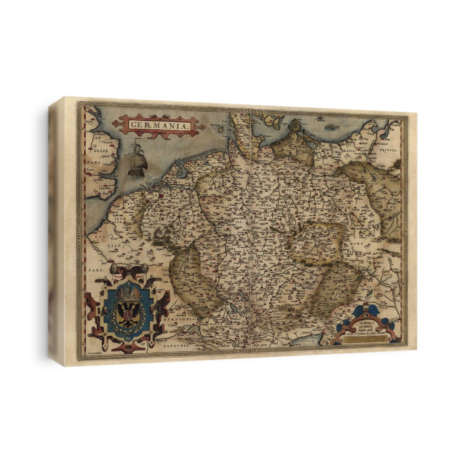 Old map of Germany from 1570 by Abraham Ortelius.