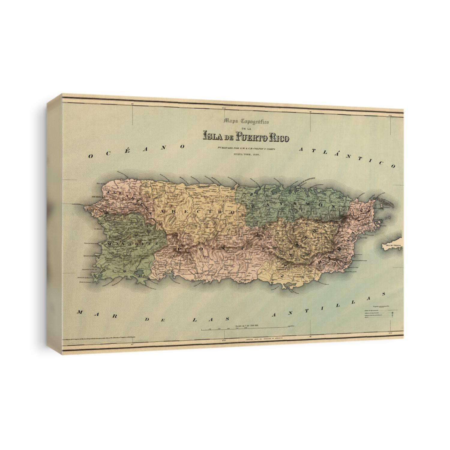 Old map of Puerto Rico from 1886 by G. W. and C. B. Colton and Co.