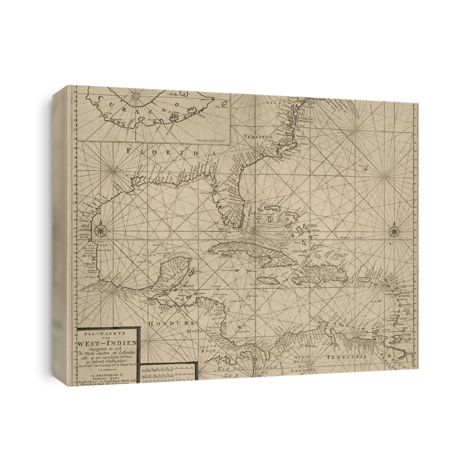 Old map of the Caribbean, Central America and the Southeast US from c1705 by Johannes Loots.