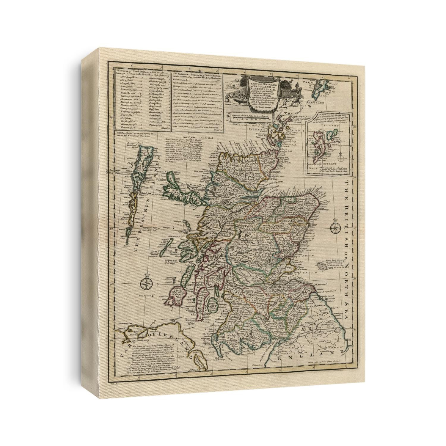 Old map of Scotland from 1752 by Emanuel Bowen.
