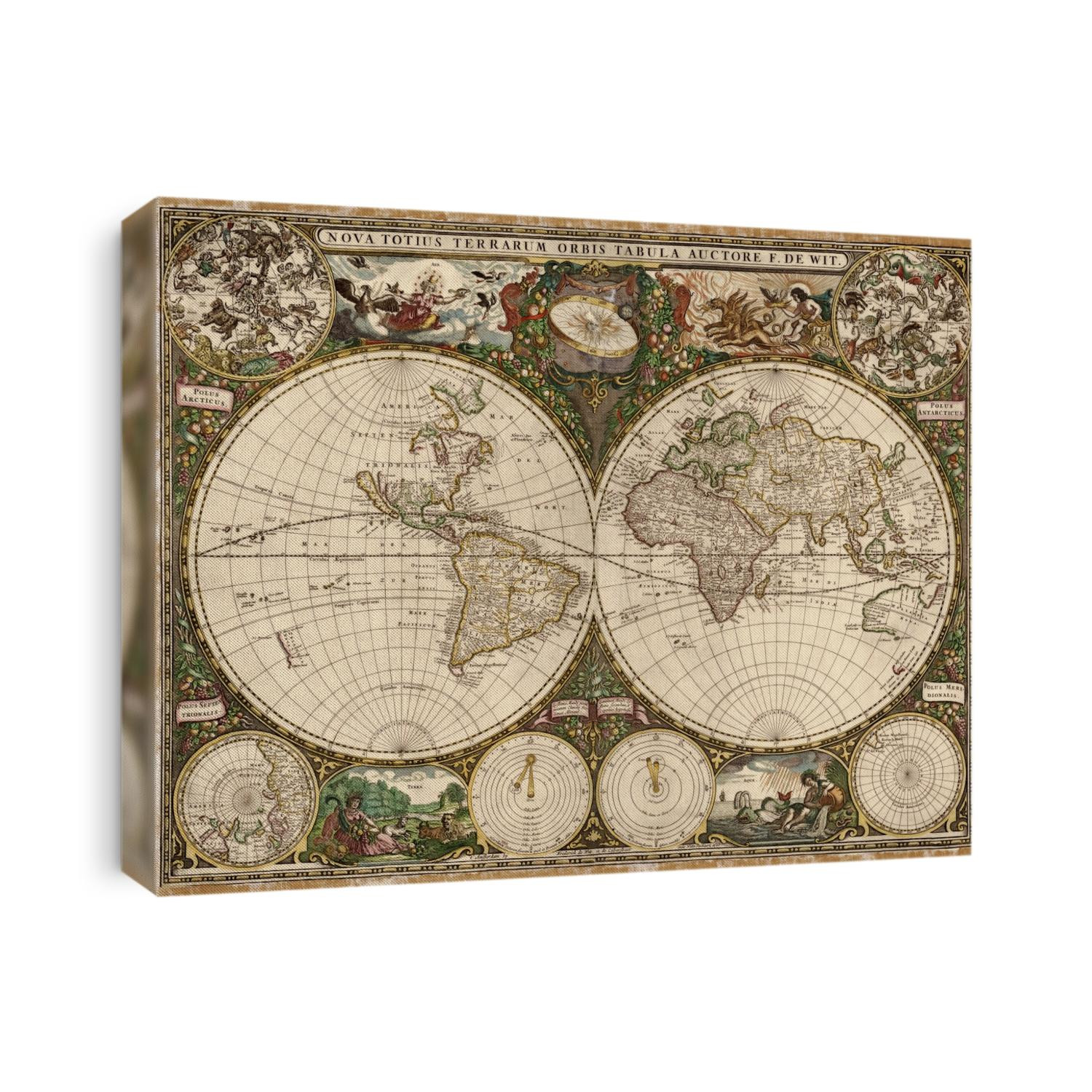 Old map of the world from 1660 by Frederik de Wit.