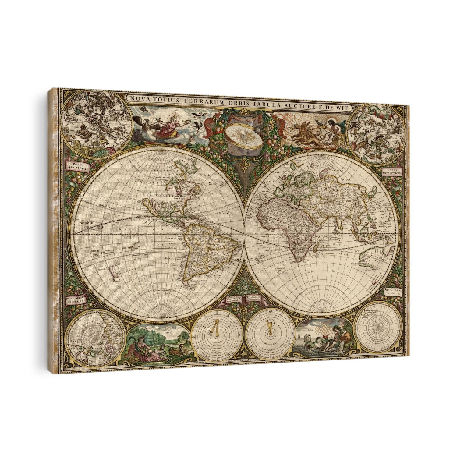 Old map of the world from 1660 by Frederik de Wit.