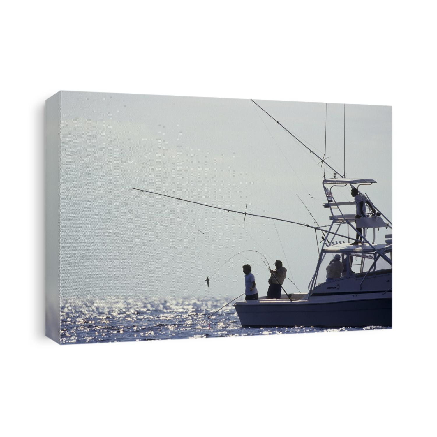 Deep sea fisherman catching a swordfish.