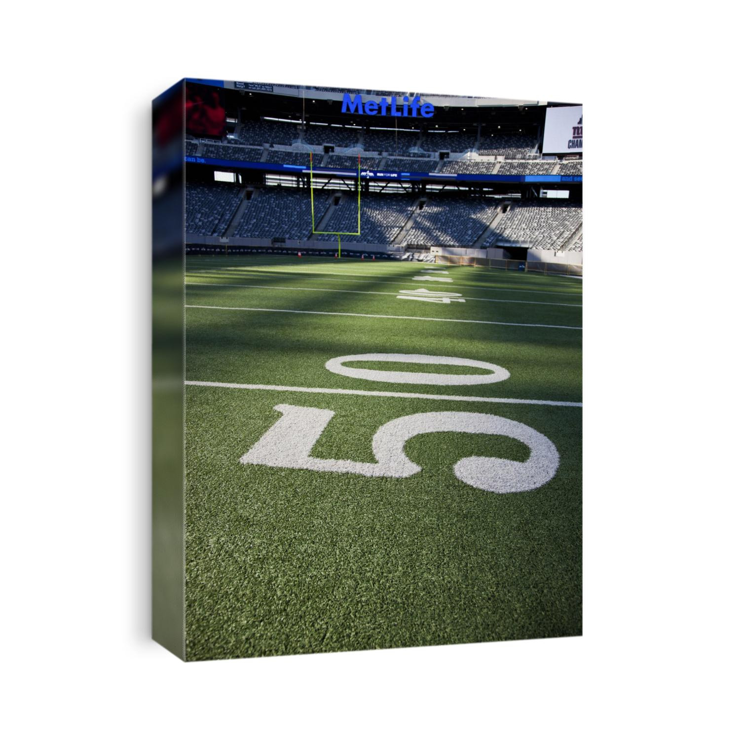 50 yard line marker in American Football stadium.