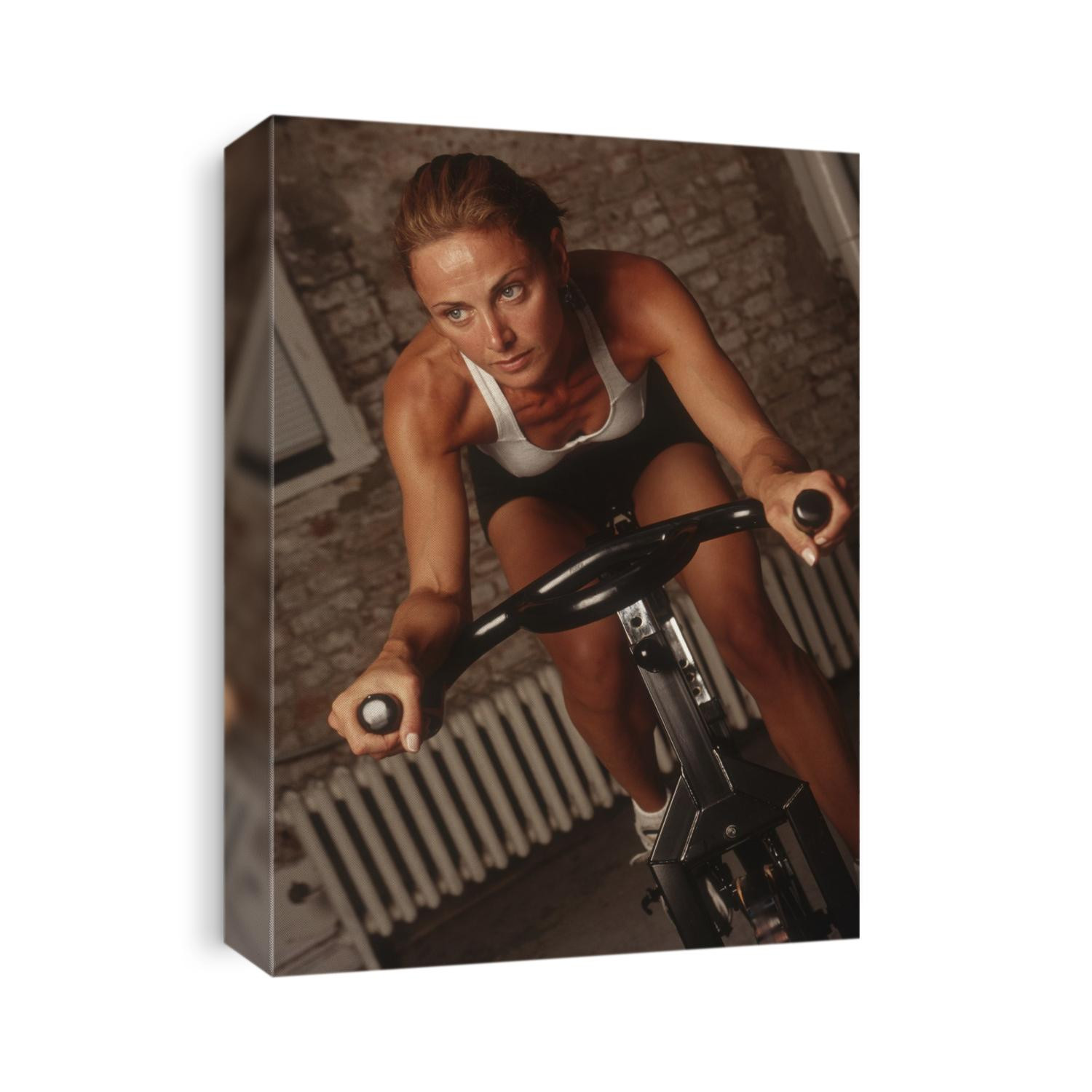 Woman exercising on a stationary bike.
