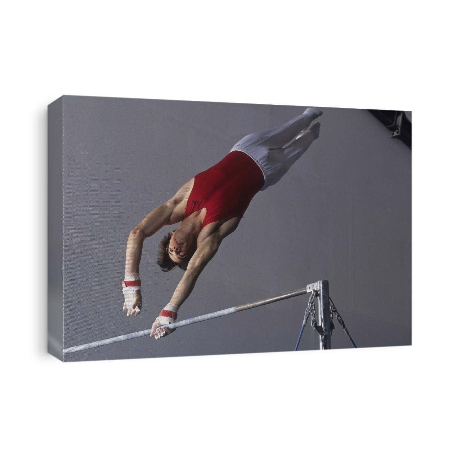 Male gymnast on the horizontal bar.