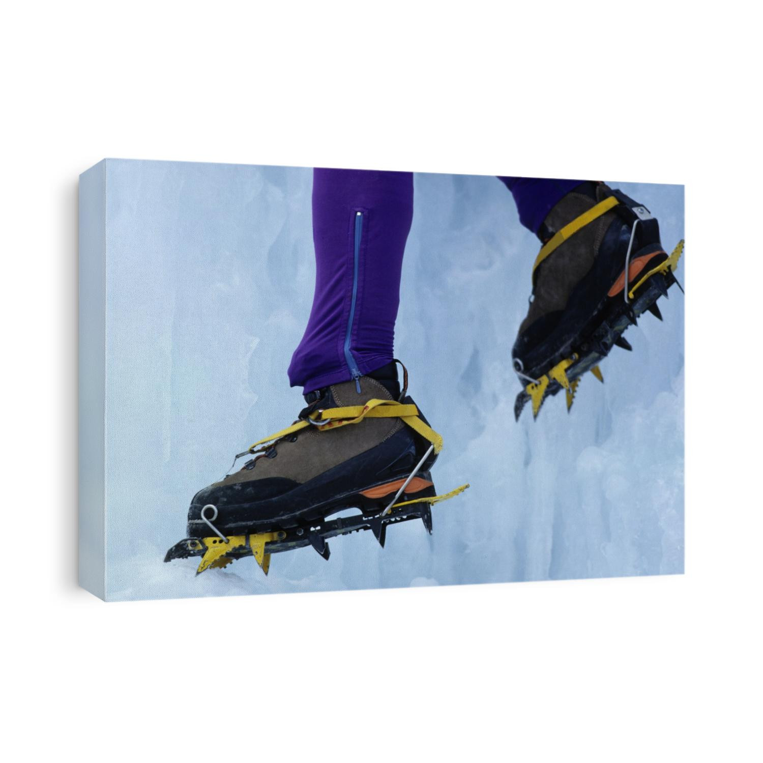 Detail of ice climbing boots in action.
