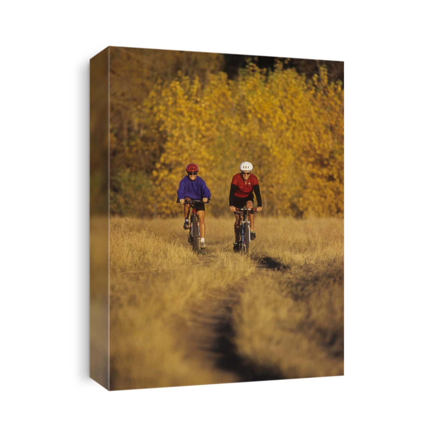 Couple mountain biking in Fall.