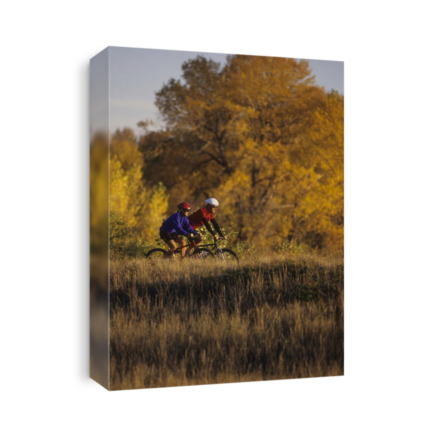 Couple mountain biking in Fall.