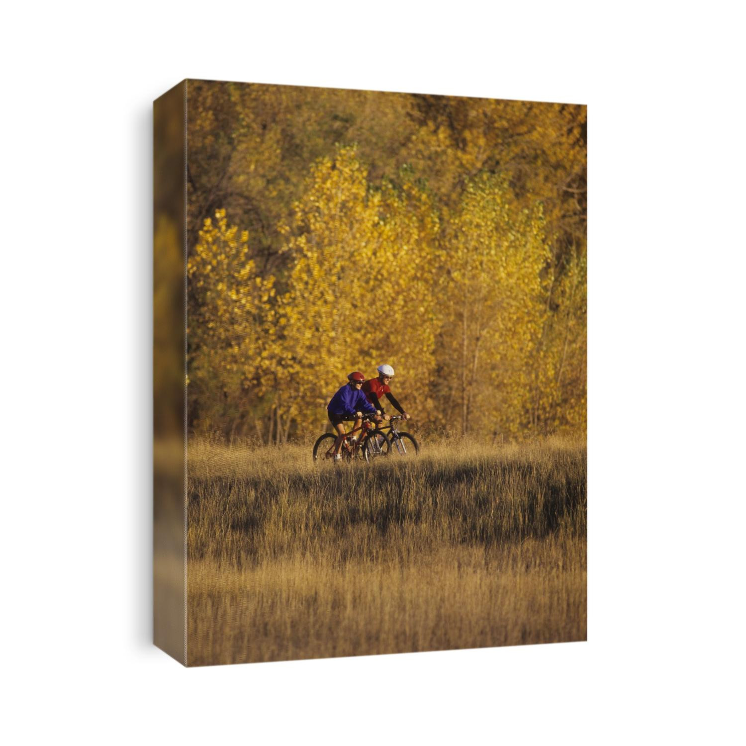Couple mountain biking in Fall.