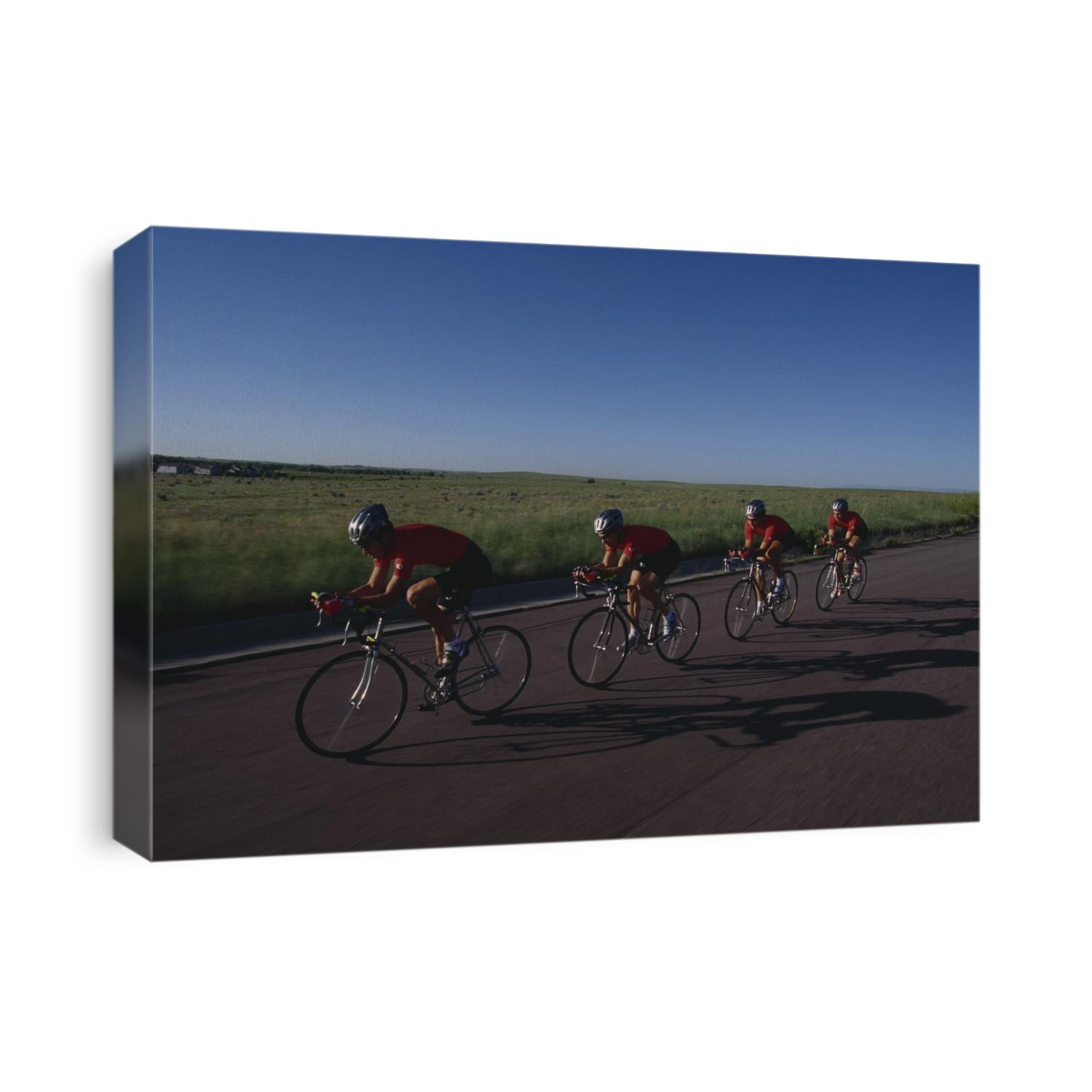 Road cycling team in action.