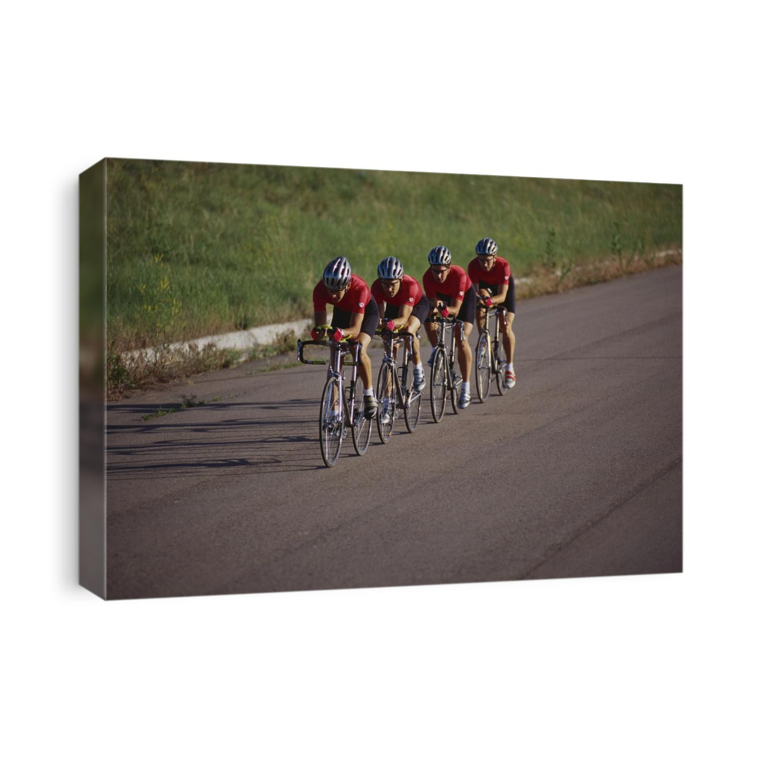 Road cycling team in action.