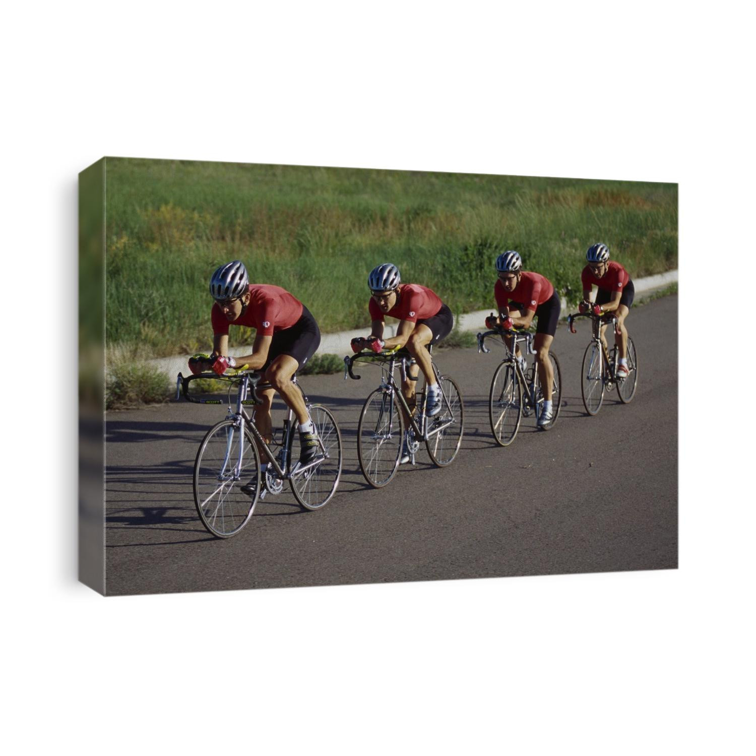 Road cycling team in action.