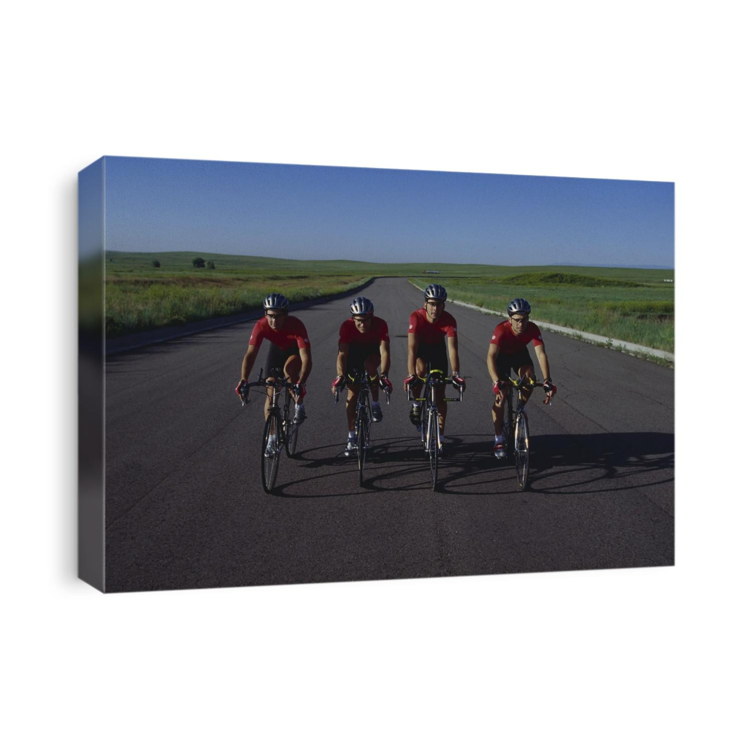 Road cycling team in action.