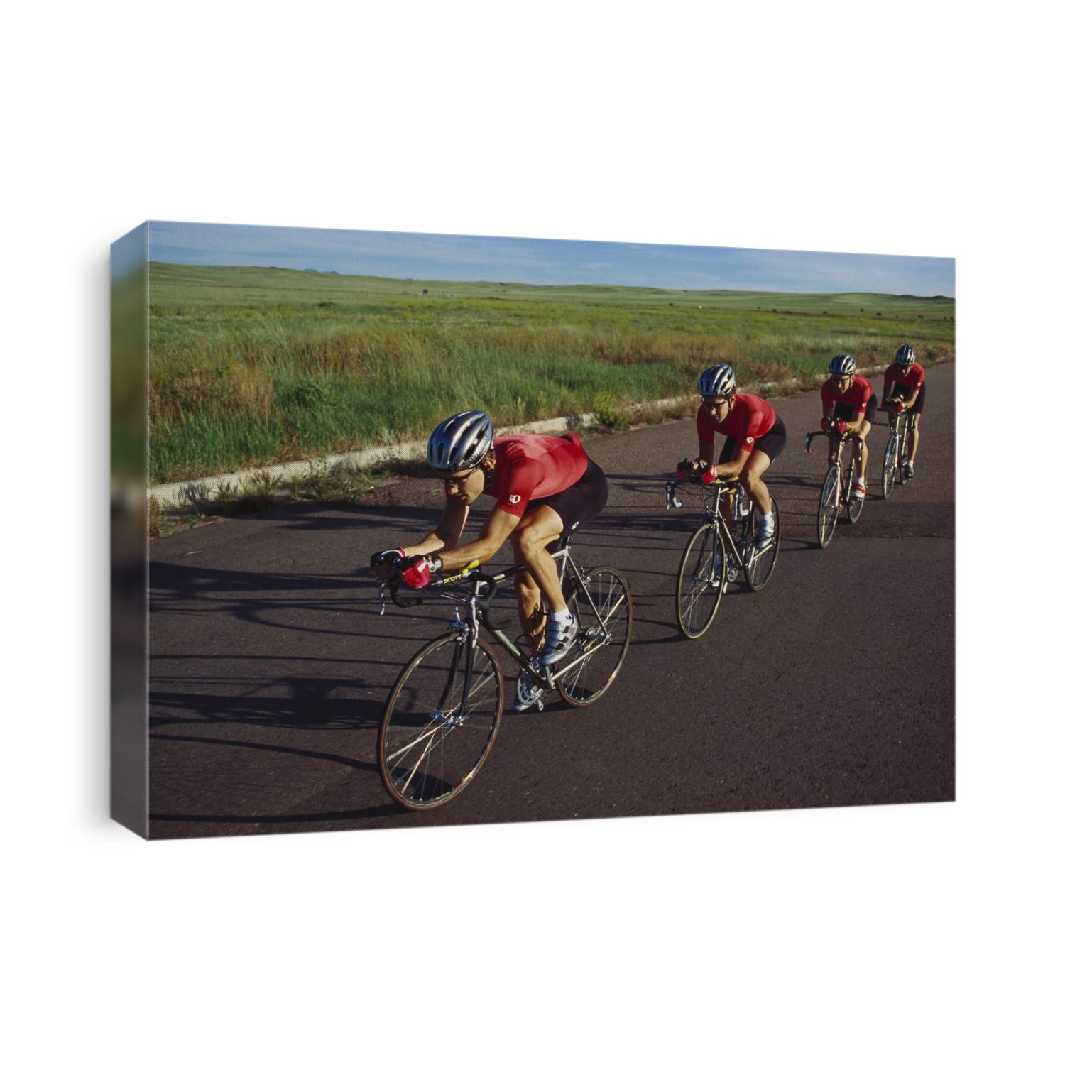 Road cycling team in action.