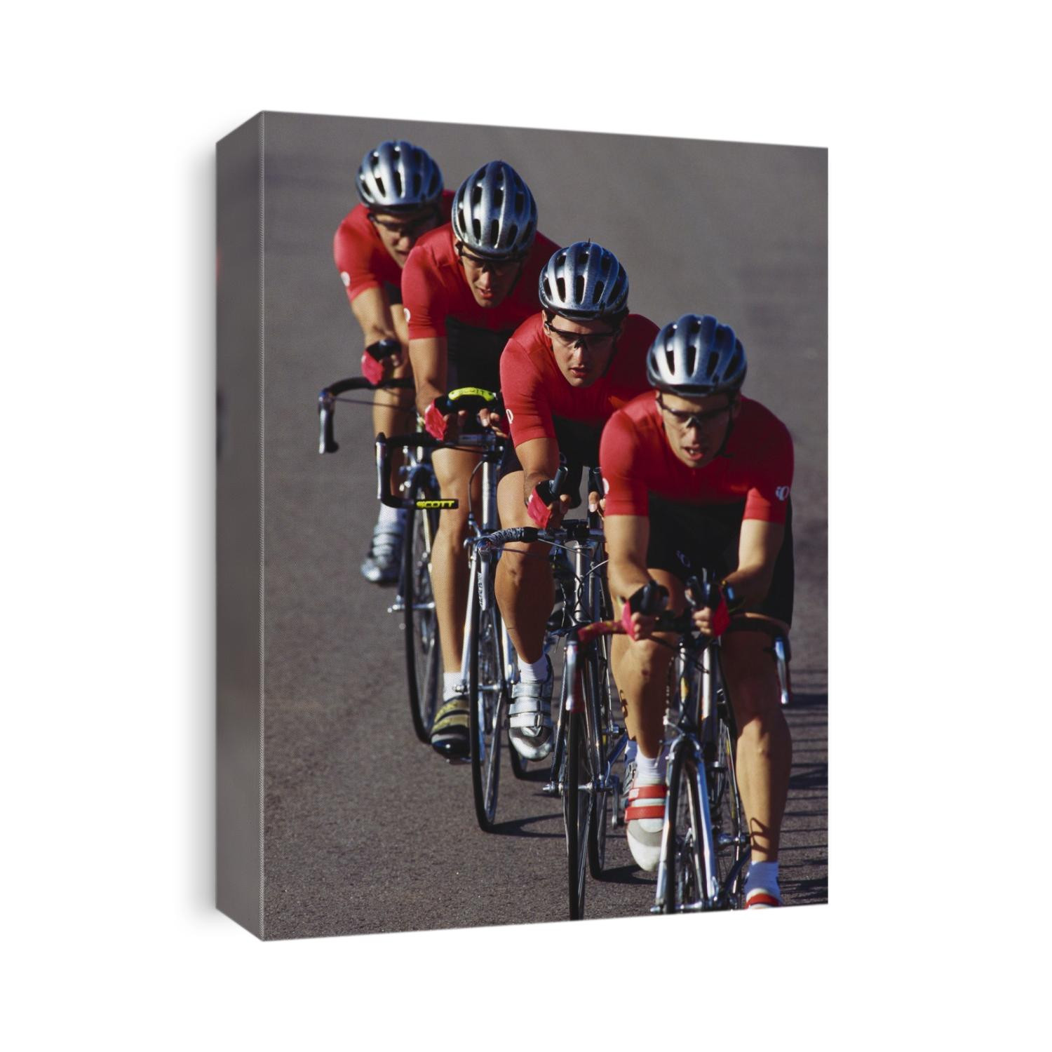 Road cycling team in action.