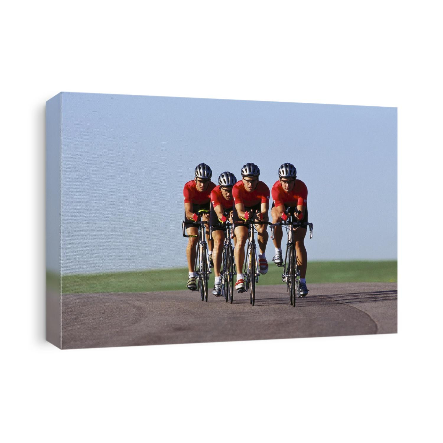 Road cycling team in action.
