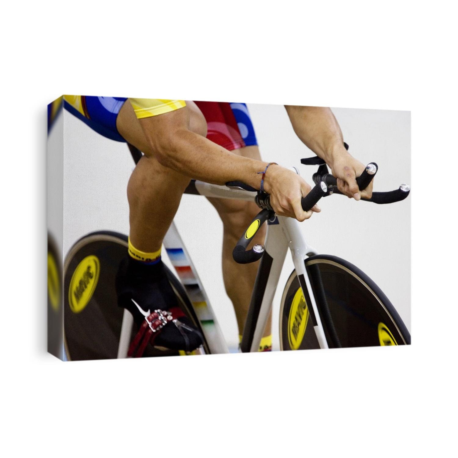 Detail of cyclist racing on the velodrome track