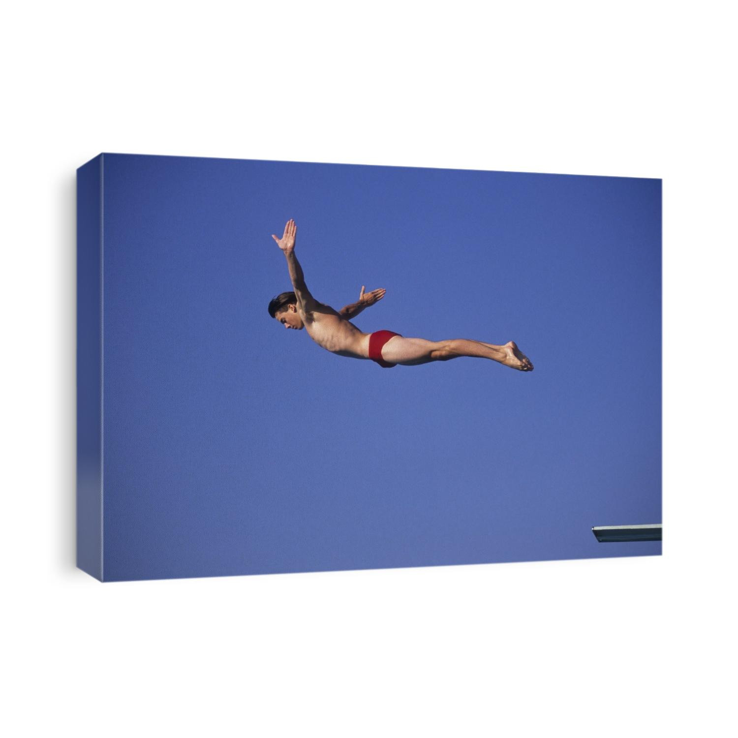 Action of male diver in the air.