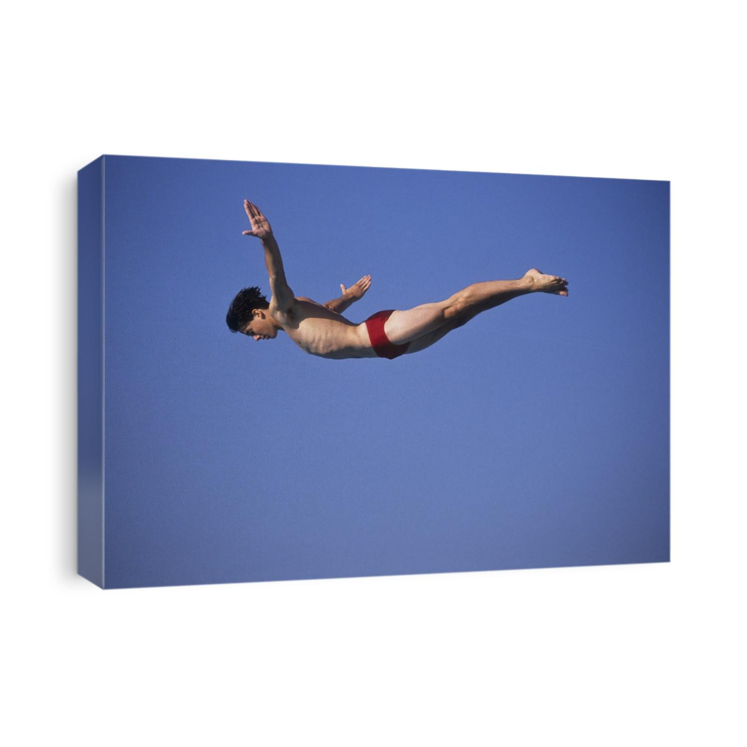 Action of male diver in the air.
