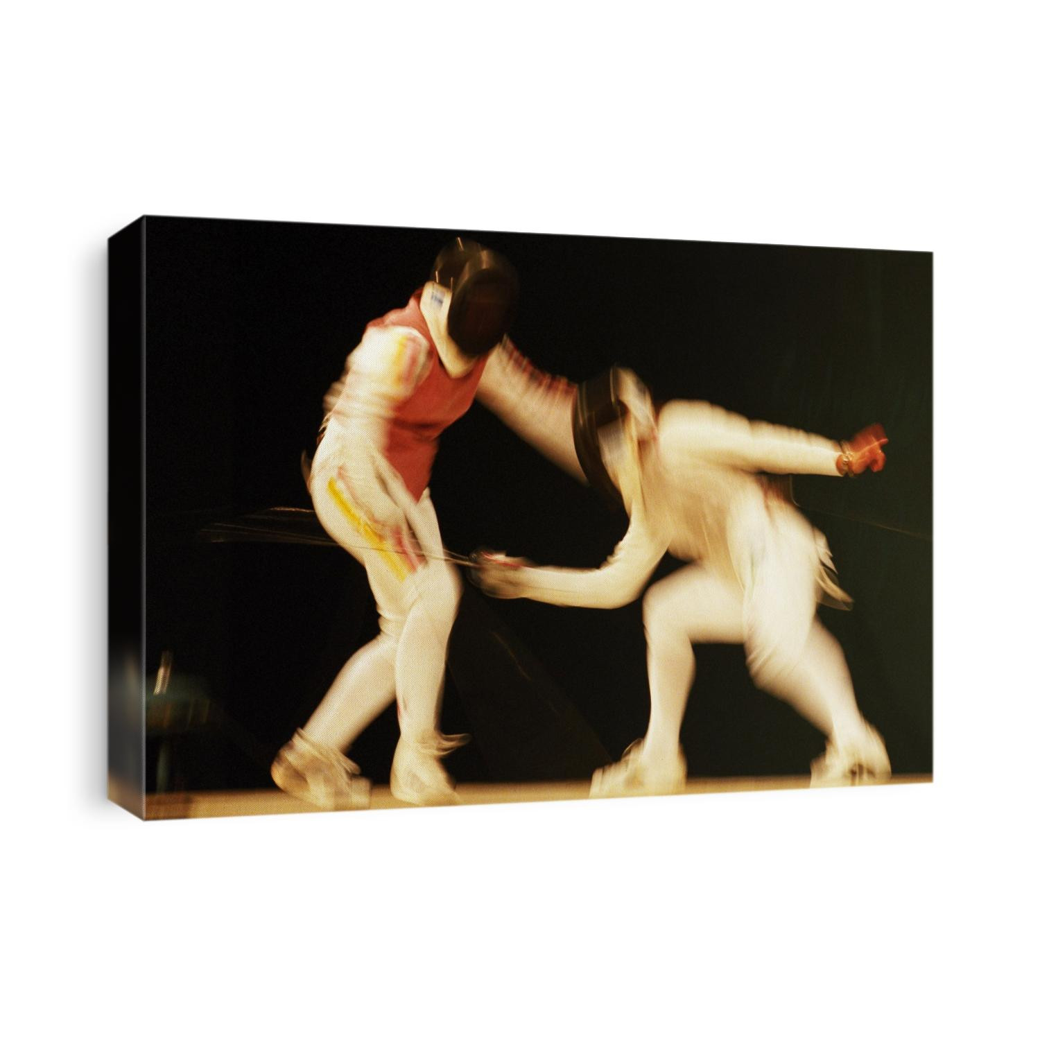 Blurred action of women fencing.