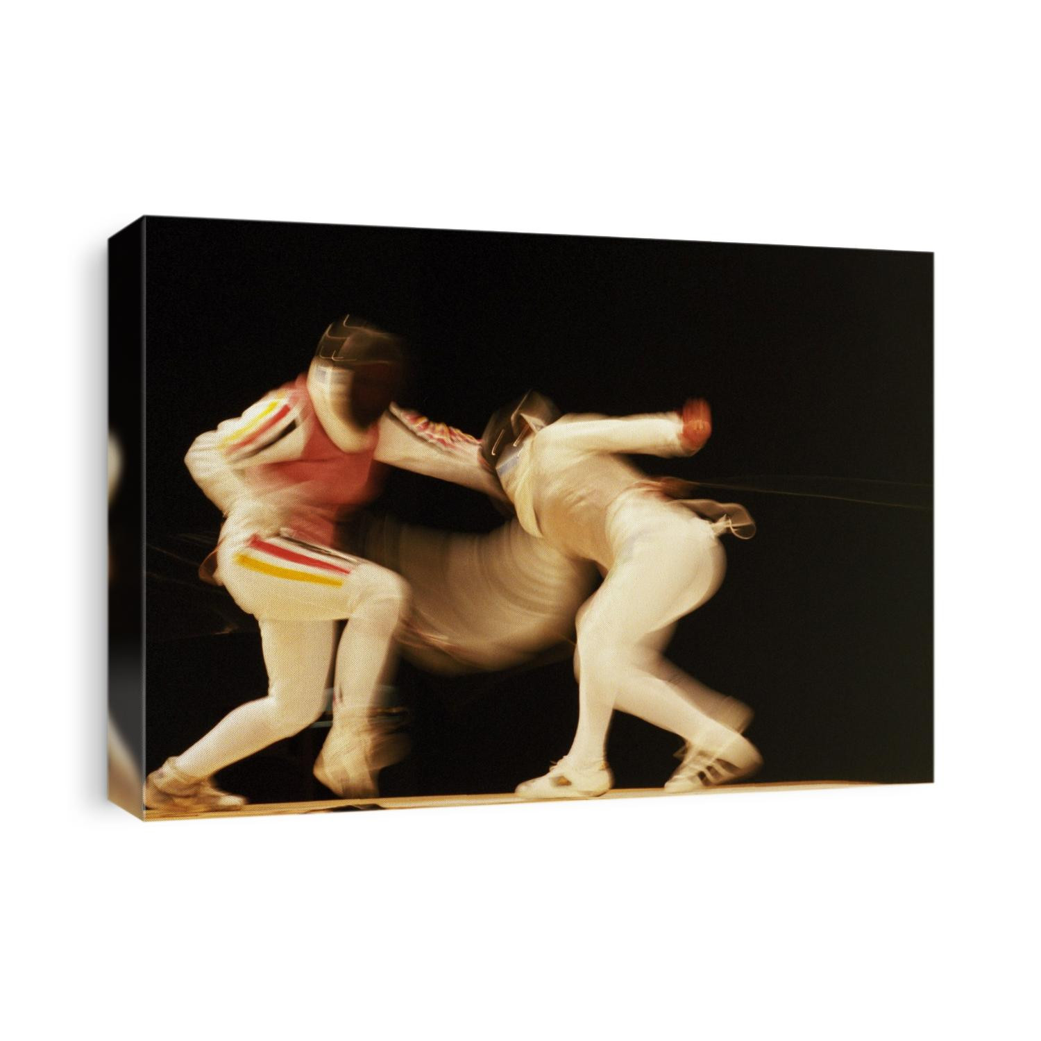 Blurred action of women fencing