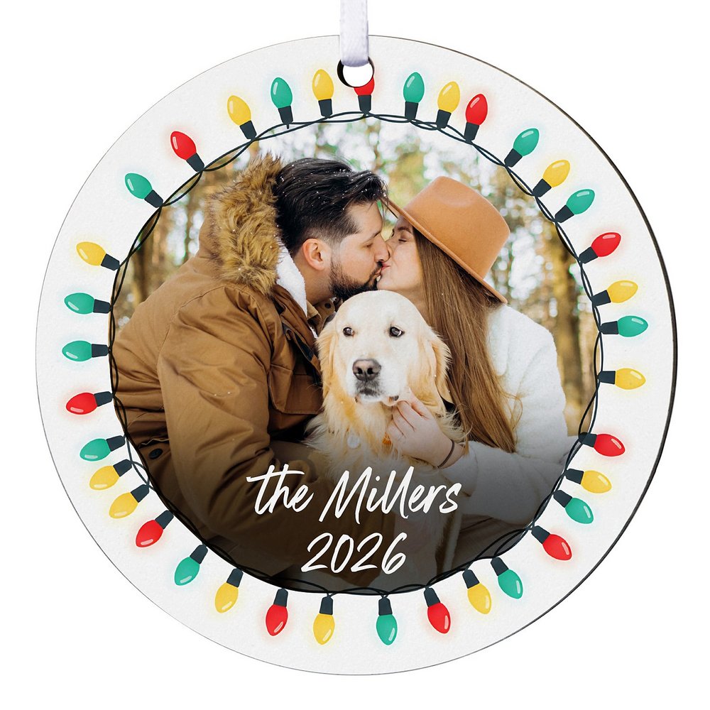Festive Lights Border Photo Round Ornament | Stocking Shop