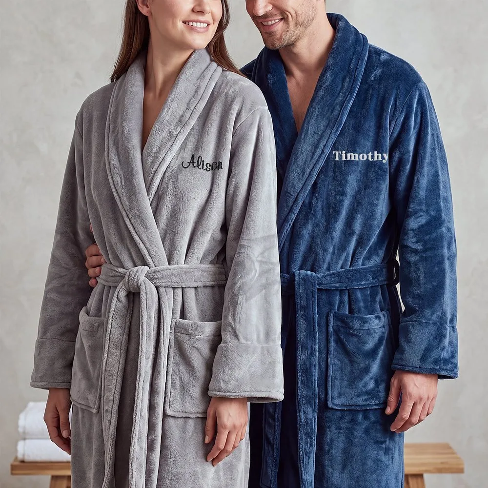 Embroidered Microfleece Plush Robe