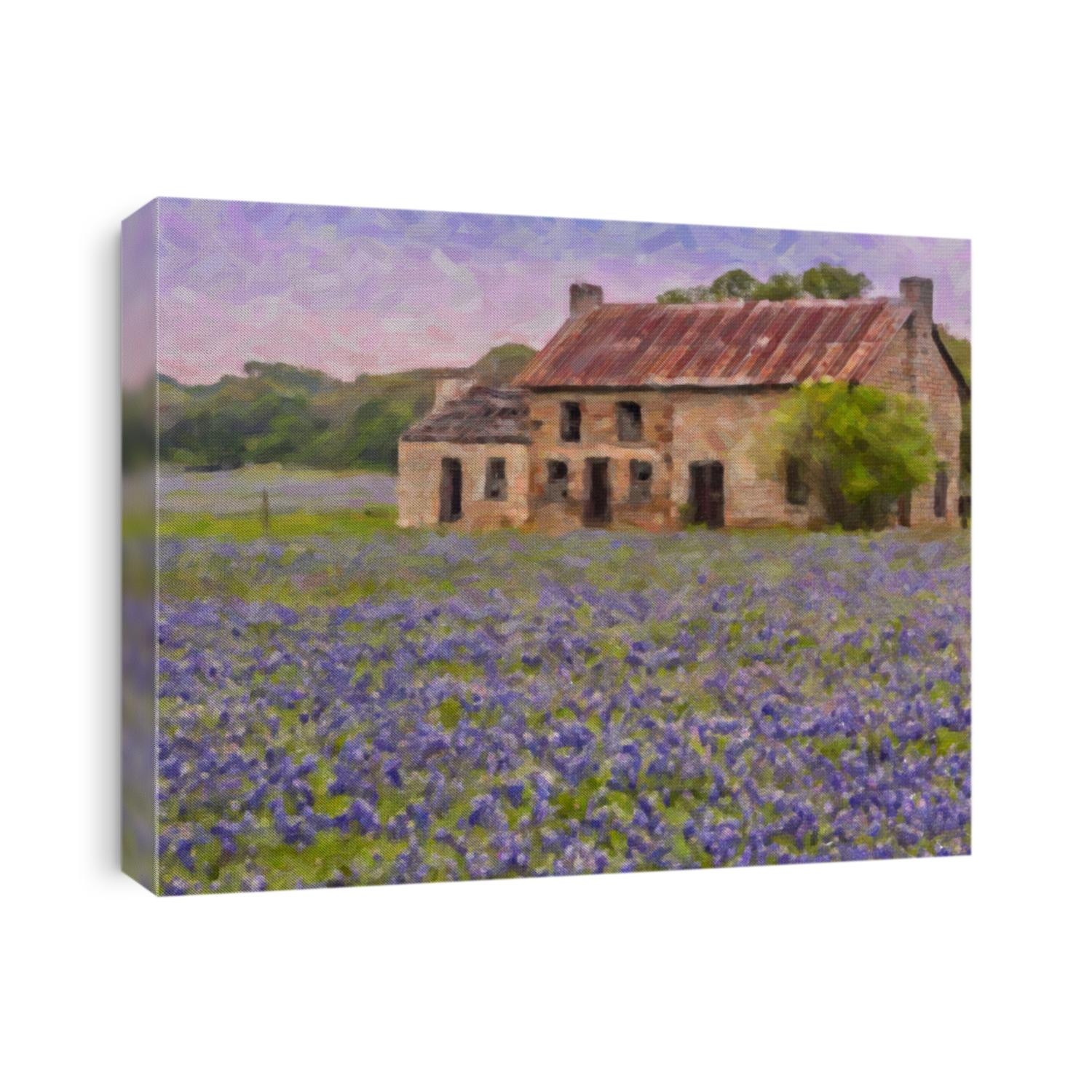 Illustration of an abandoned farmhouse in Marble Falls, Texas