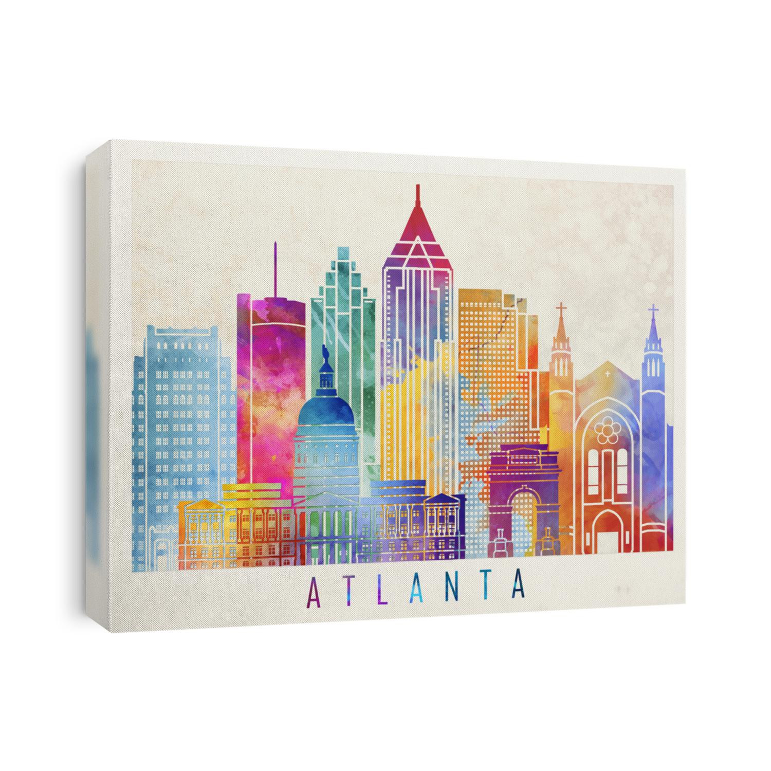 Atlanta landmarks watercolor poster