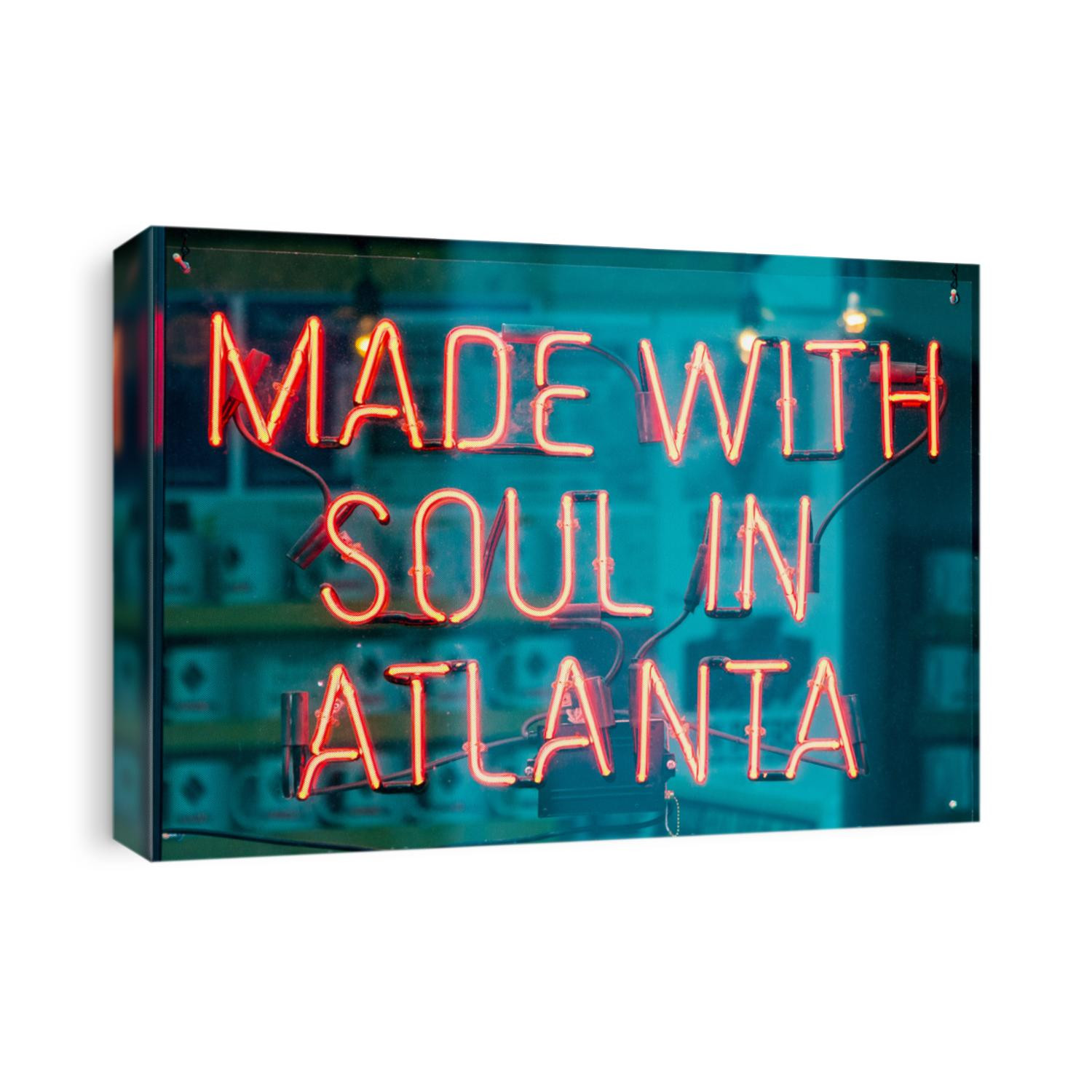 Made with soul in Atlanta street red light neon closeup