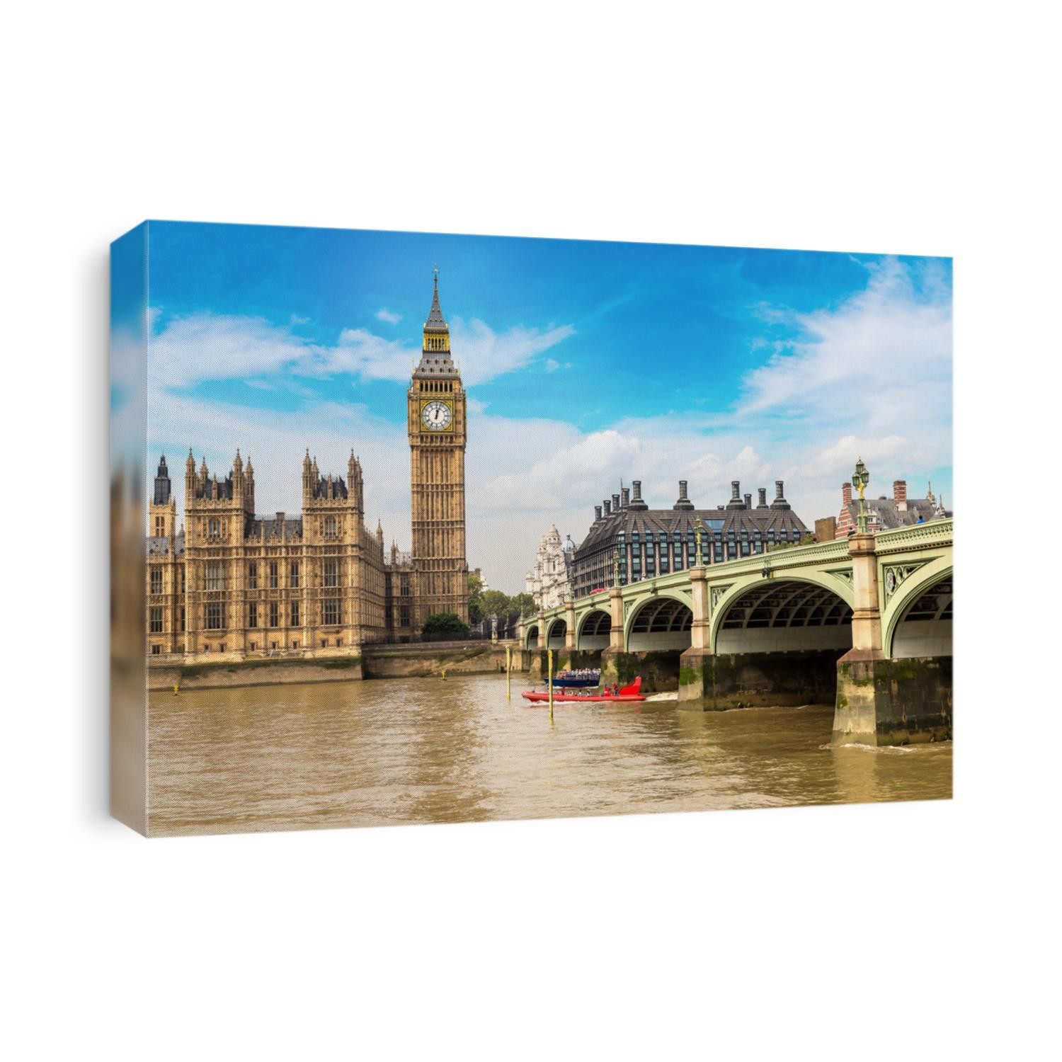 The Big Ben, the Houses of Parliament and Westminster bridge in London in a beautiful summer day, England, United Kingdom