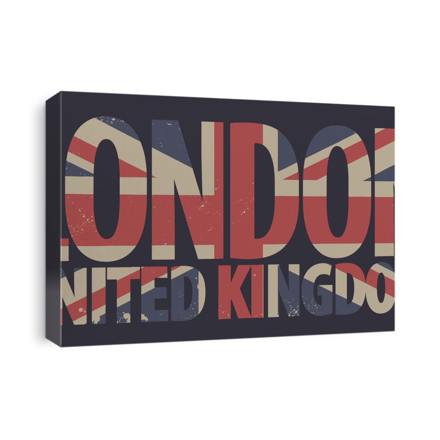 Vector banner with words London, United Kingdom in colors of british flag in retro style. Symbols of the UK, can be used as a design element or a t-shirt design