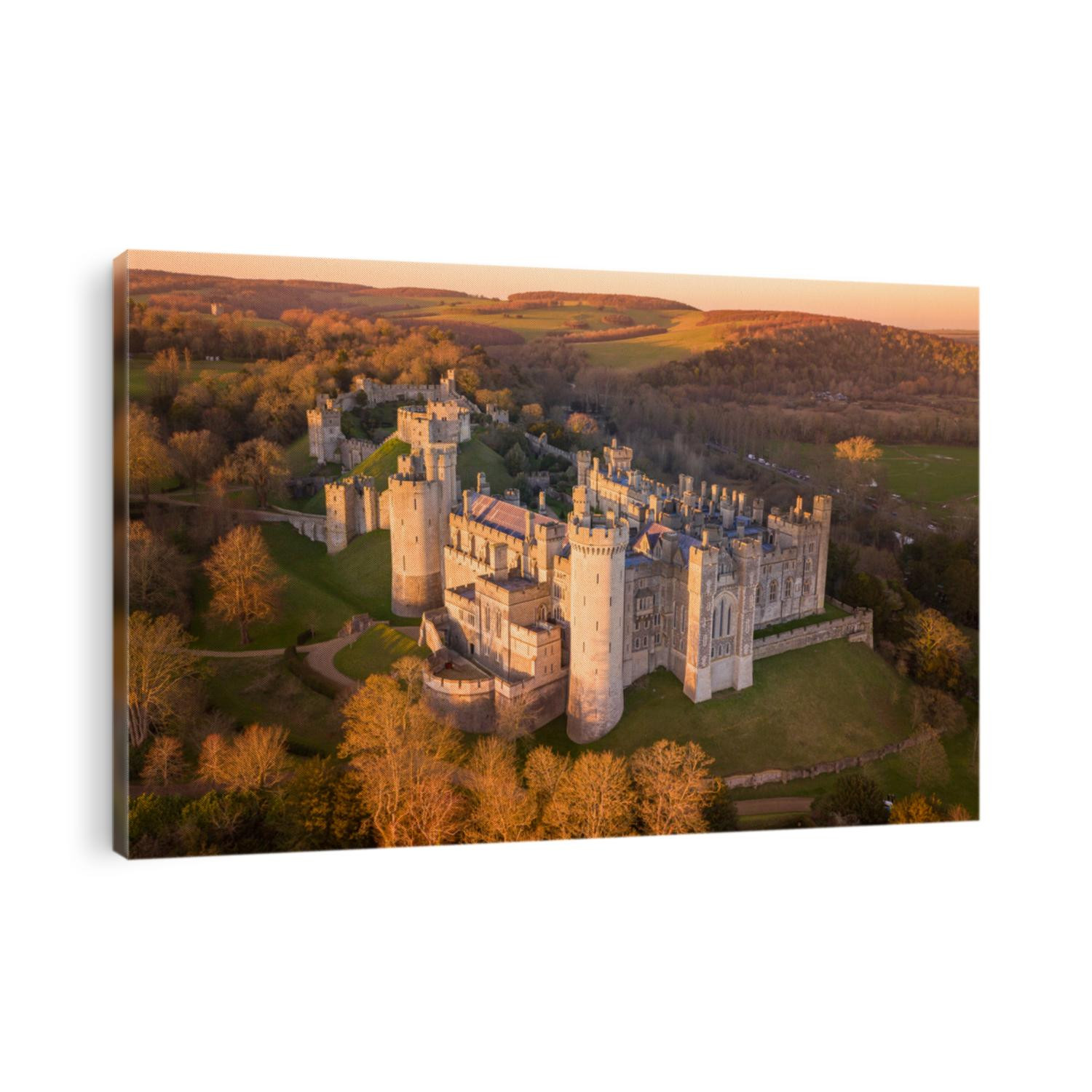 Arundel Castle, Arundel, West Sussex, England, United Kingdom. Bird Eye View. Beautiful Sunset Light