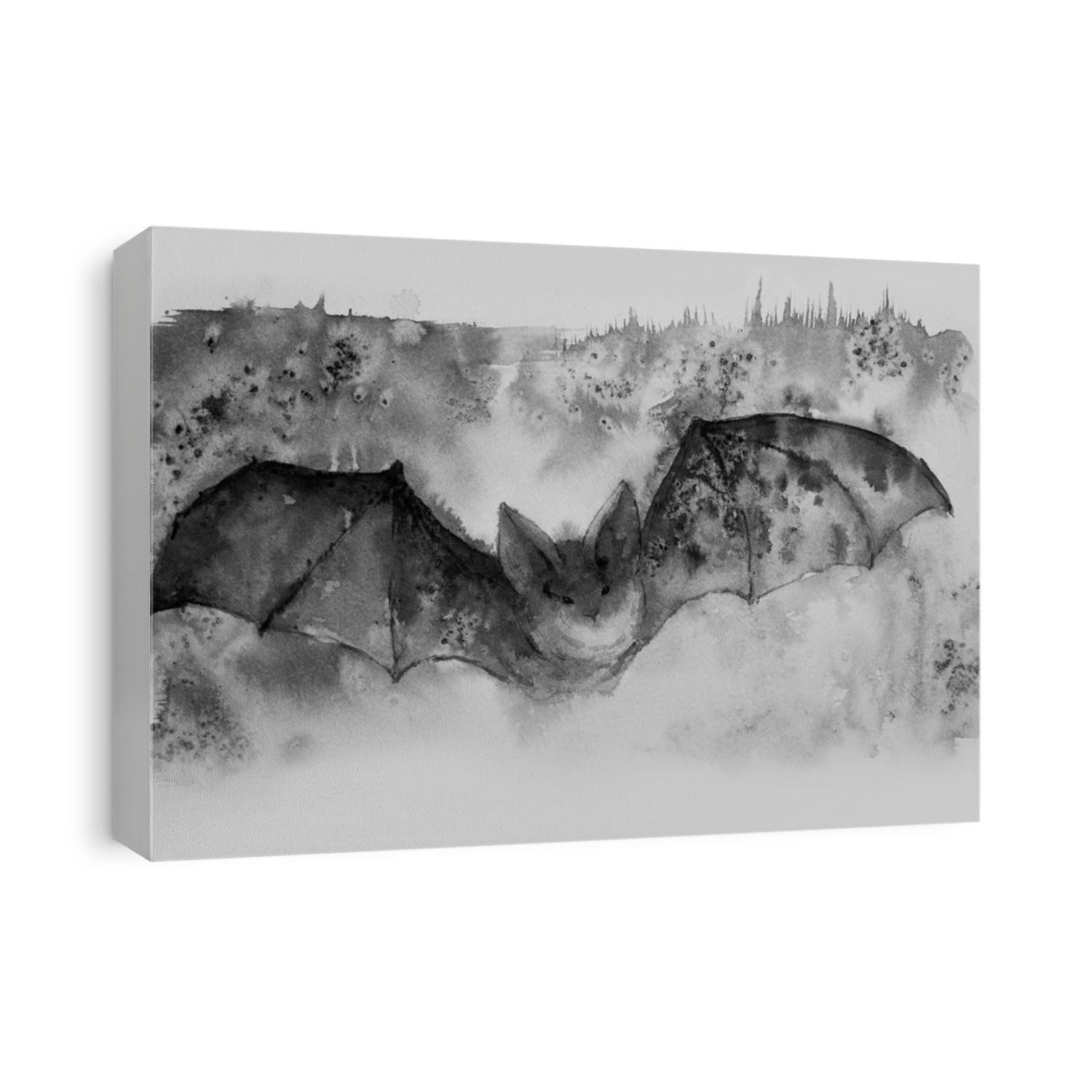 bat. Chinese Japanese ink painting the bat is drawn. watercolor illustration drawn by a predatory dangerous bat .
