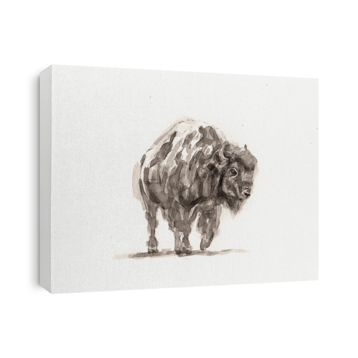 Acrylic painting of bison buffalo on paper, Draw animals , Beautiful portrait , realistic , emotions