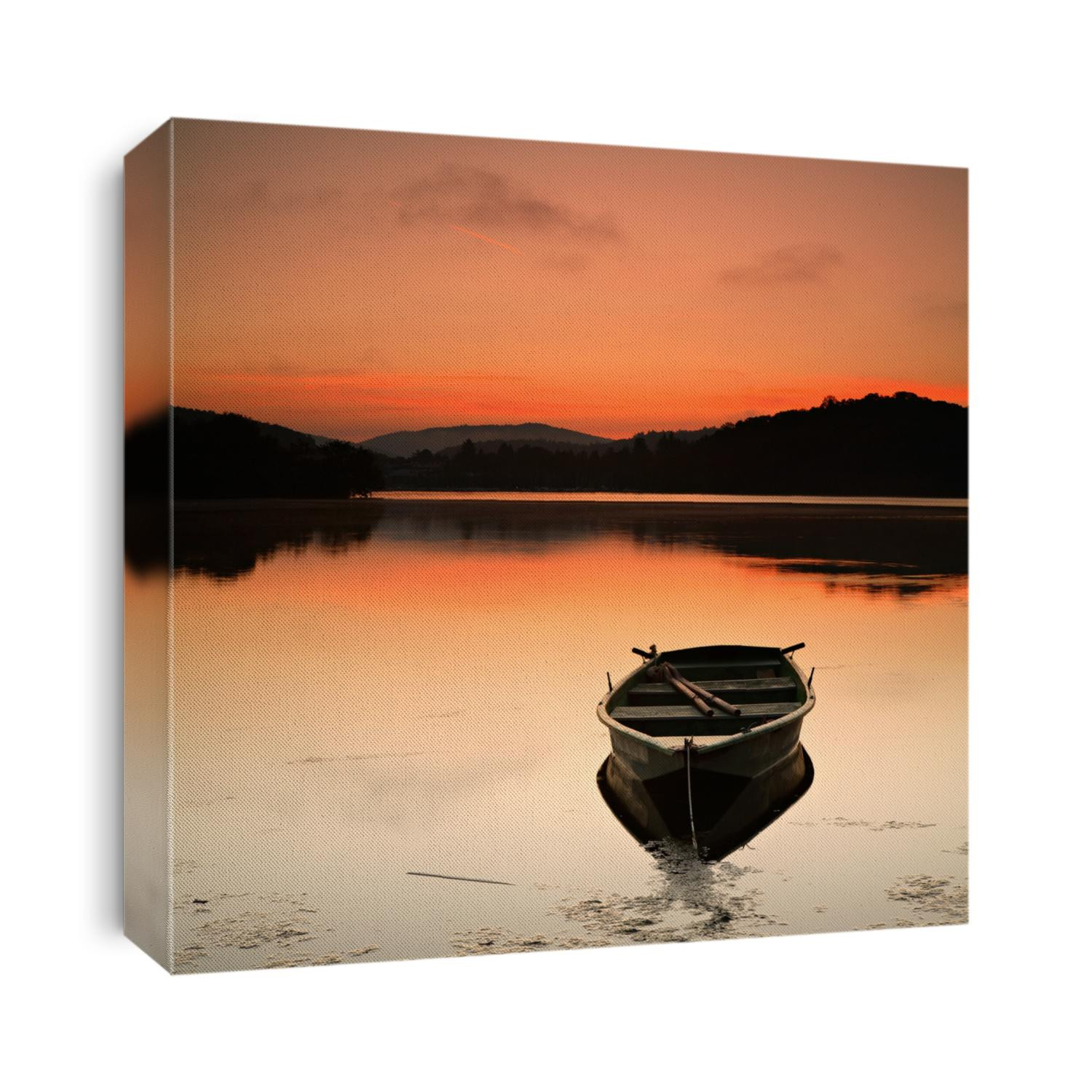 Fishing Boat on a Calm Lake at Sunrise