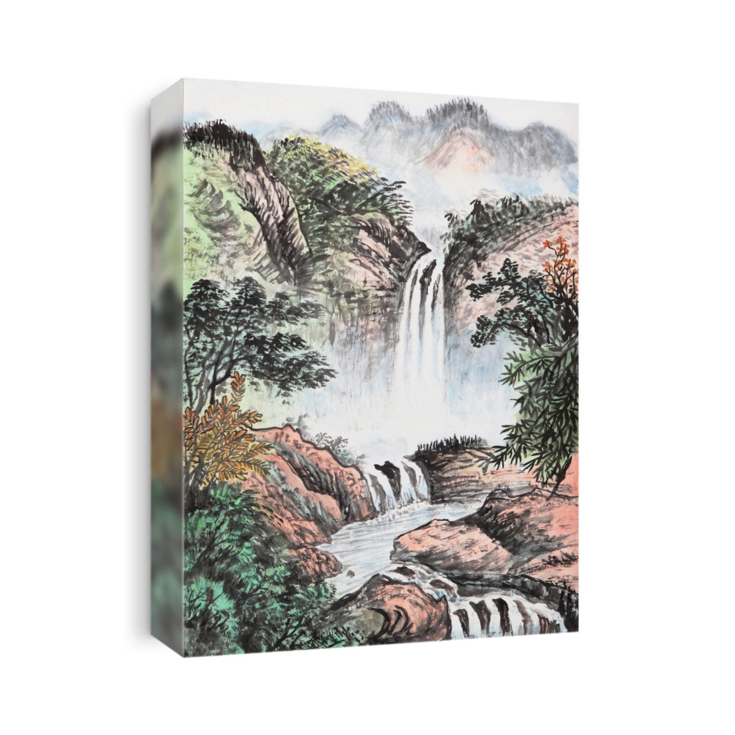 traditional Chinese painting , mountain and  floating clouds