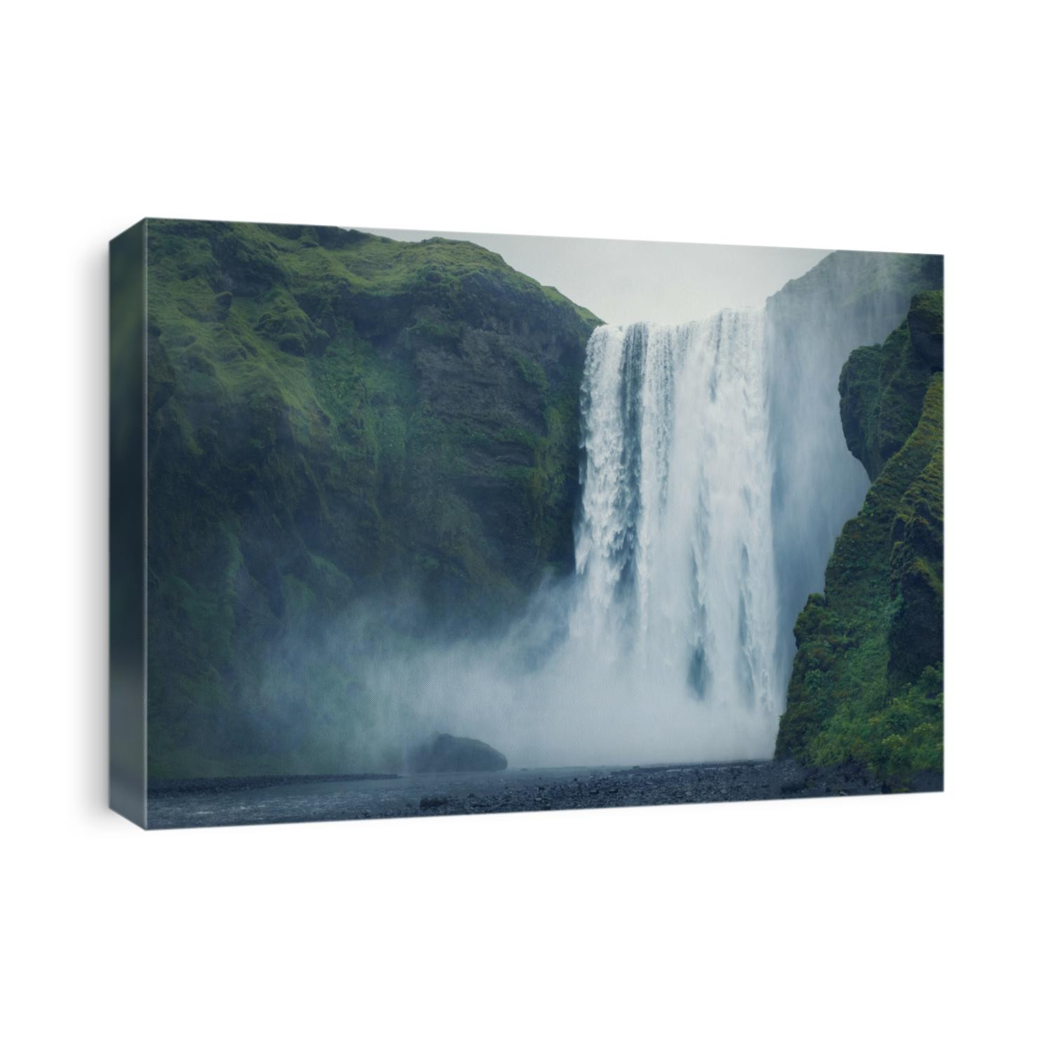 Beautiful scenery of the majestic Skogafoss waterfall, Iceland