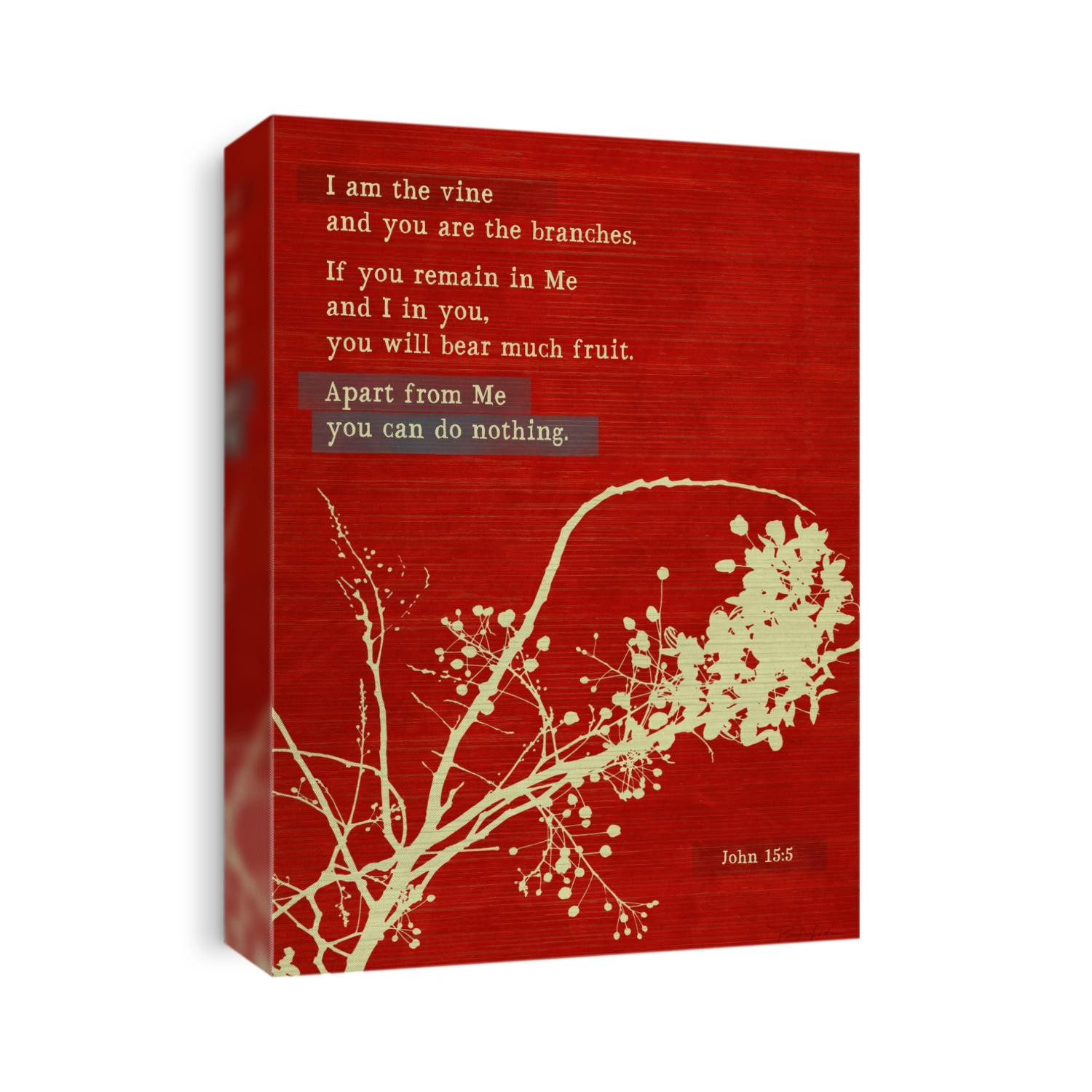 Vintage white vine against red background with John 15:5