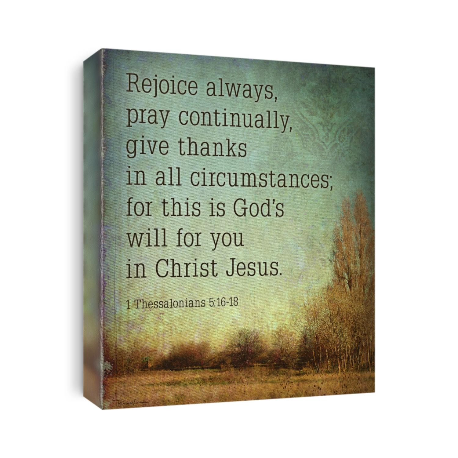 Large blue sky above landscape with bare trees with 1 Thessalonians 5:16-18