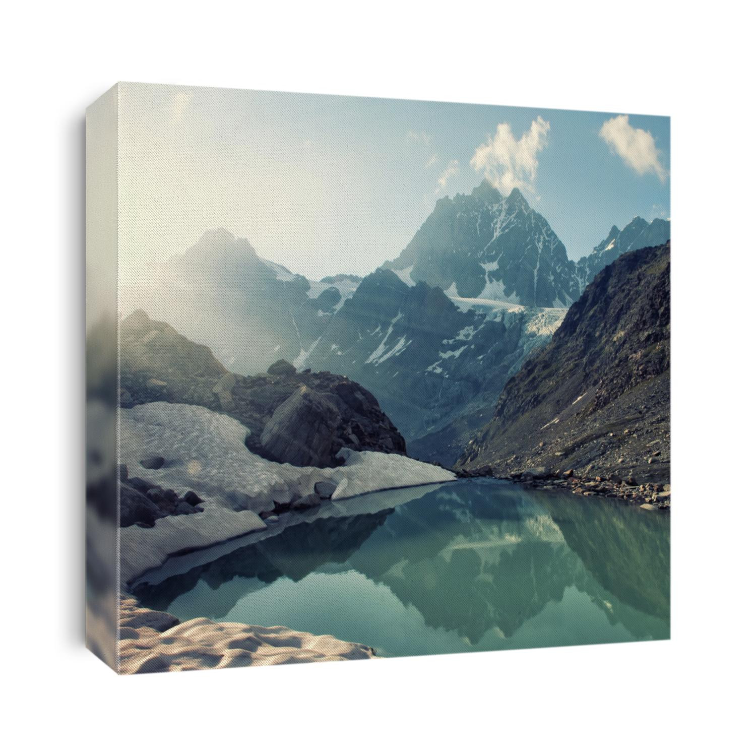 scenery of high mountain with lake and high peak