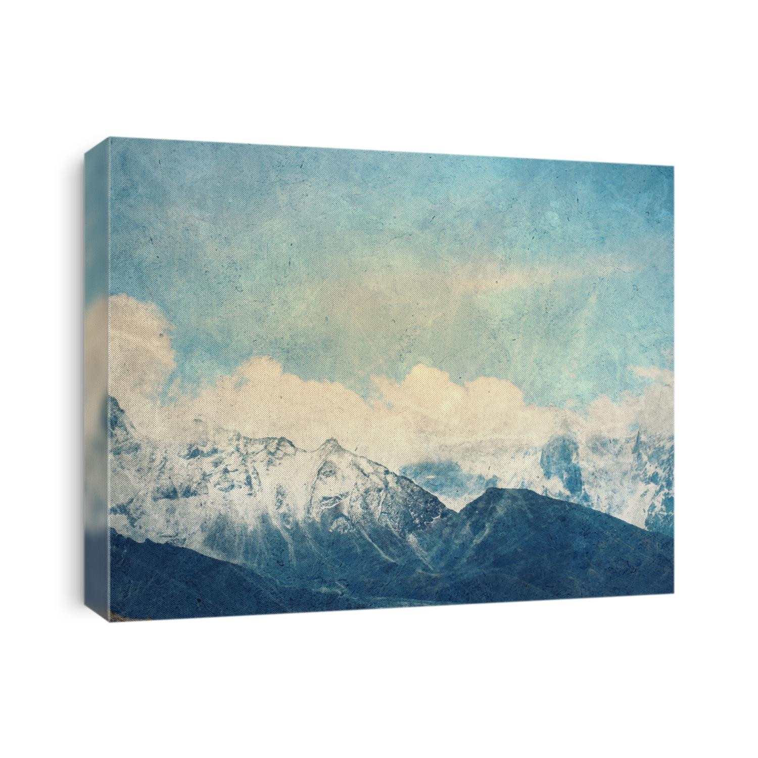 Painting with a snow high mountains landscape