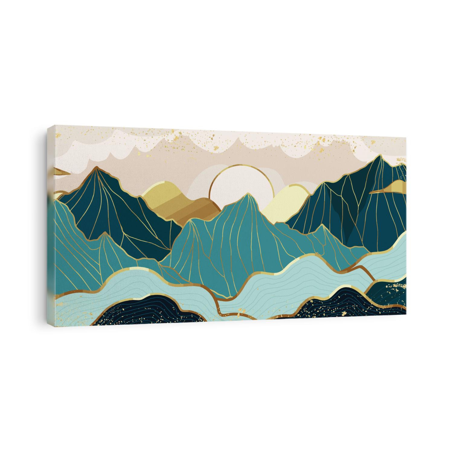 Gold mountain wallpaper design with landscape line arts, Golden luxury background design for cover, invitation background, packaging design, wall arts, fabric, and print. Vector illustration.