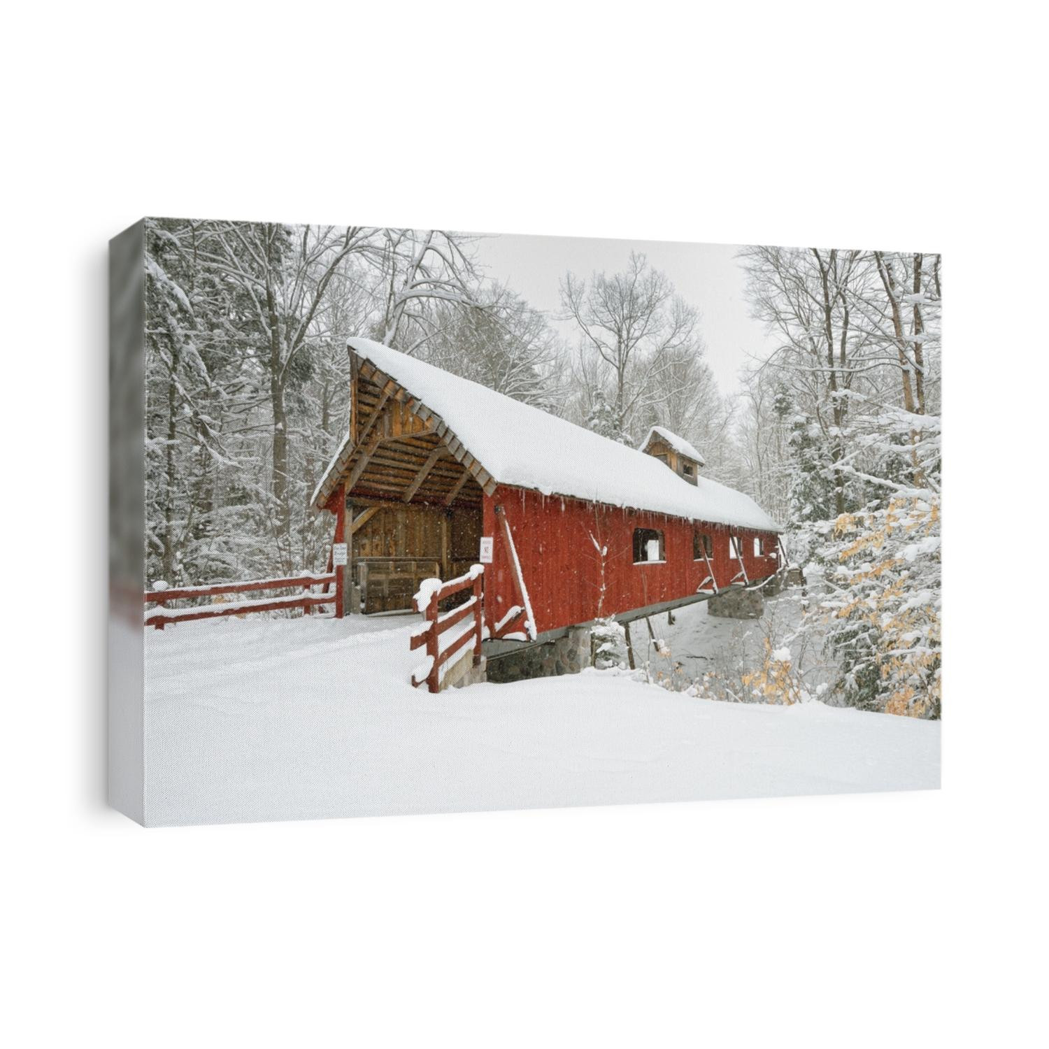 Covered Bridge in Northern Michigan. Fresh Winter Snow