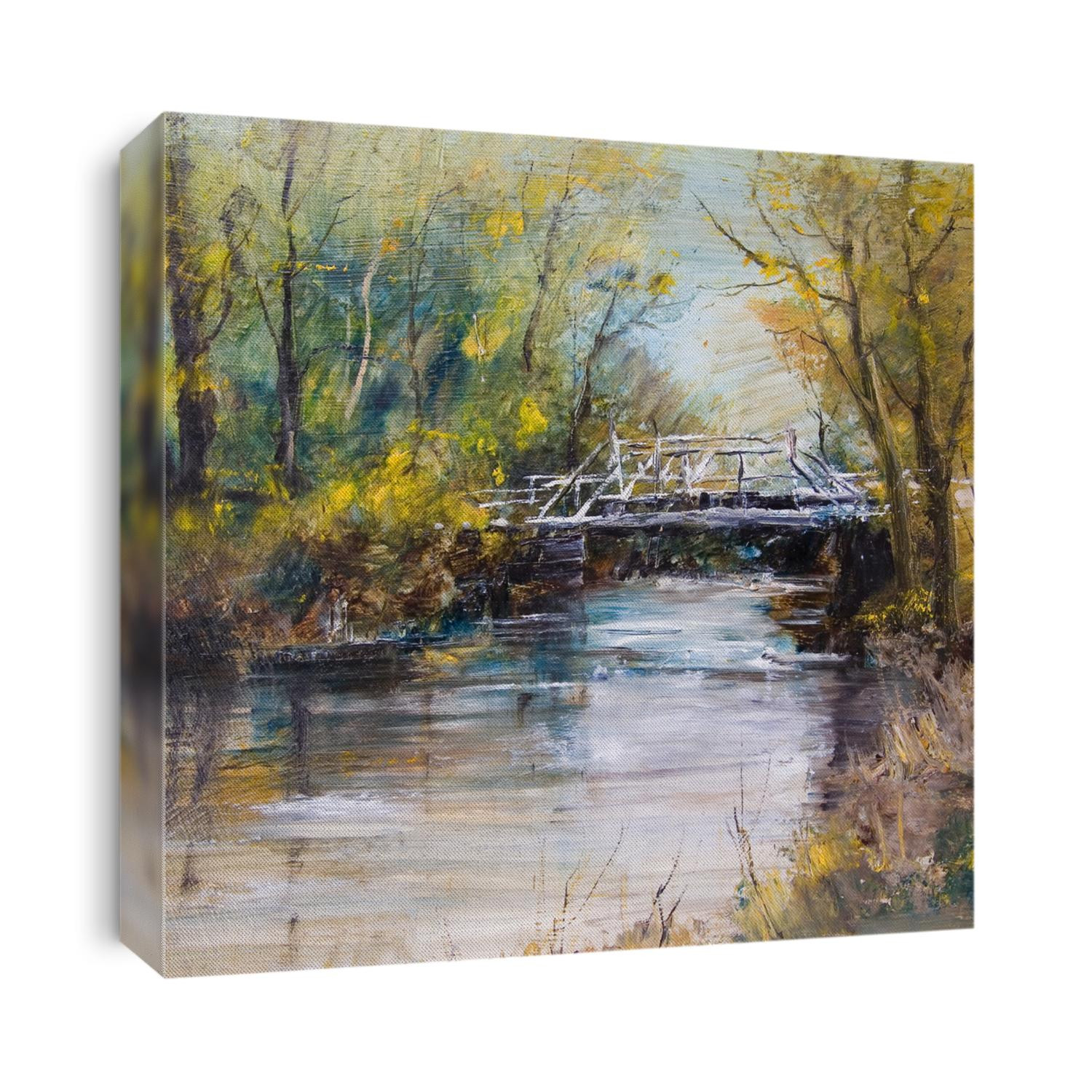White bridge, oil painting art background
