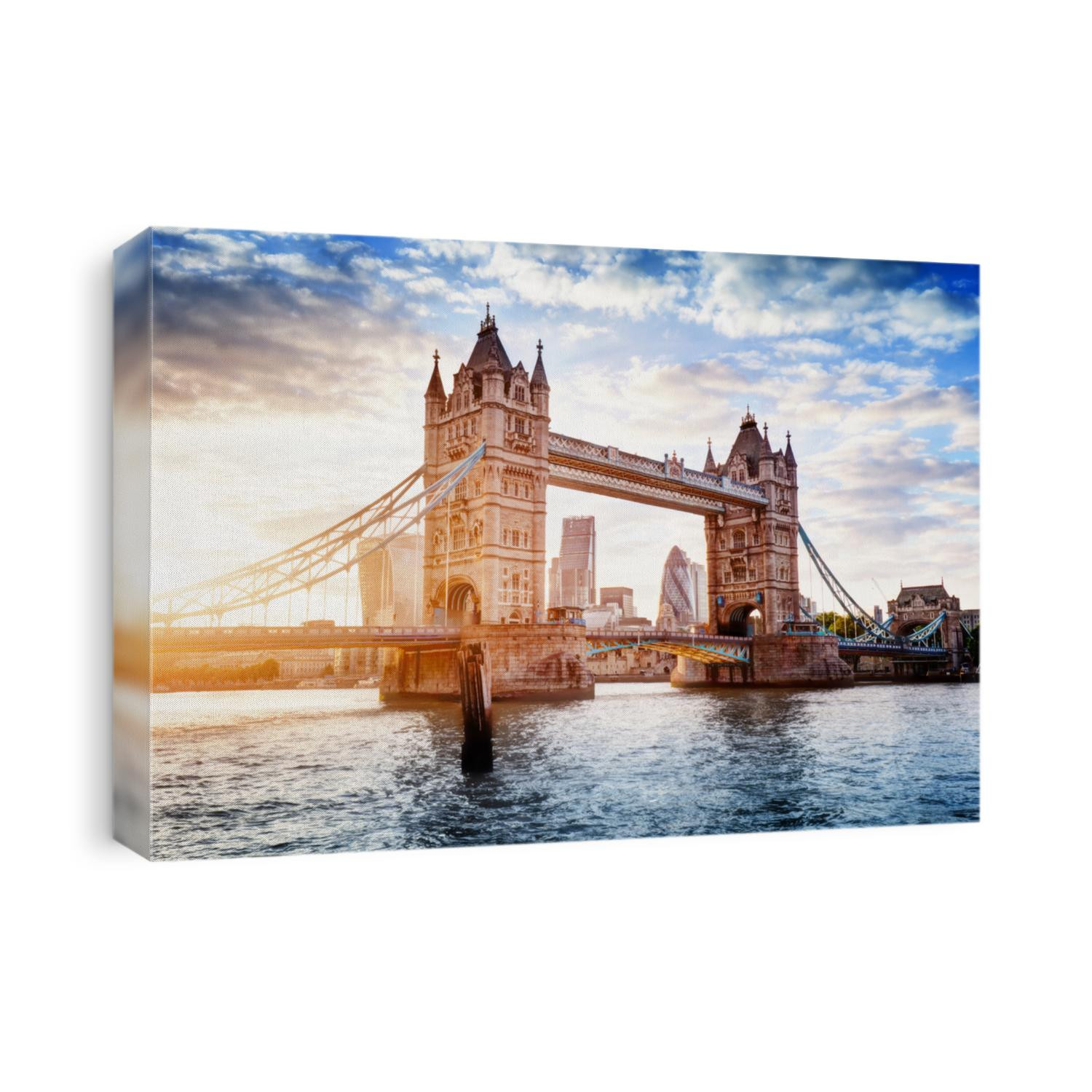 Tower Bridge in London, the UK. Sunset with beautiful clouds. Drawbridge opening. One of English symbols